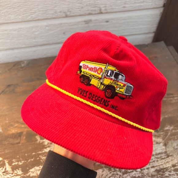 RARE Vintage SHELL gas station trucker hat corduroy rope red snapback - Picture 4 of 7